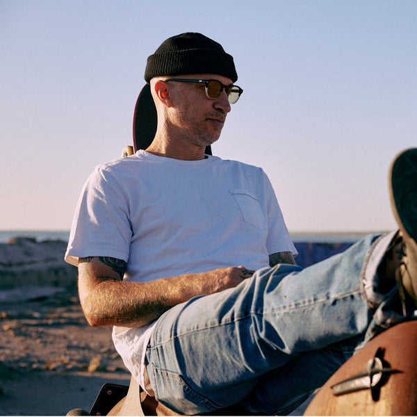 Jamie Thomas wearing sunglasses made by OTIS Eyewear